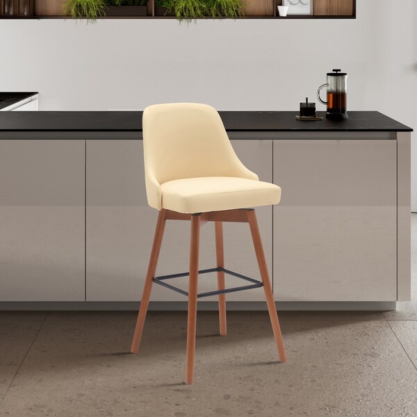 Armen Living Sicily 26in Swivel Walnut Wood Counter Stool in Cream Faux Leather - LCSIBAWACR26