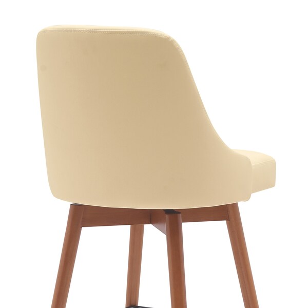 Armen Living Sicily 26in Swivel Walnut Wood Counter Stool in Cream Faux Leather - LCSIBAWACR26