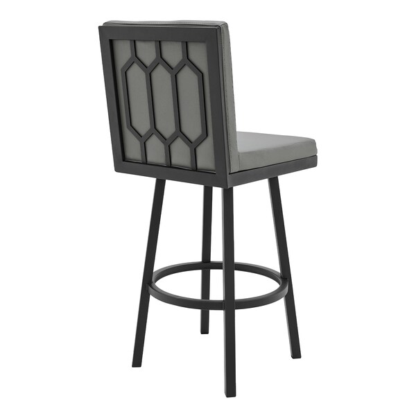 Armen Living Gem 26" Swivel Modern Black Metal and Gray Faux Leather Bar and Counter Stool - LCGEBABLGR26