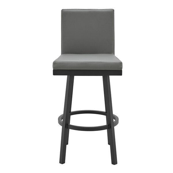 Armen Living Gem 26" Swivel Modern Black Metal and Gray Faux Leather Bar and Counter Stool - LCGEBABLGR26