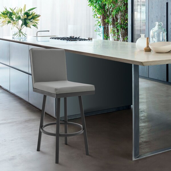 Armen Living Gem 26" Swivel Modern Black Metal and Gray Faux Leather Bar and Counter Stool - LCGEBABLGR26