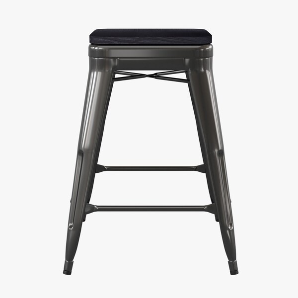 Flash Furniture 24" Black Metal Stool-Black Poly Seat - CH-31320-24-BK-PL2B-GG