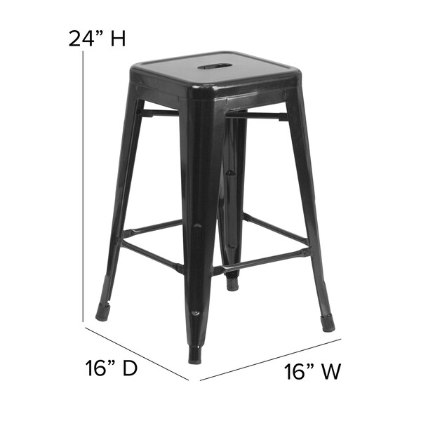 Flash Furniture 24" Black Metal Stool-Black Poly Seat - CH-31320-24-BK-PL2B-GG