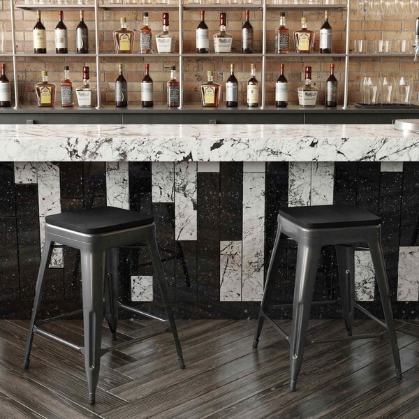 Flash Furniture 24" Black Metal Stool-Black Poly Seat - CH-31320-24-BK-PL2B-GG