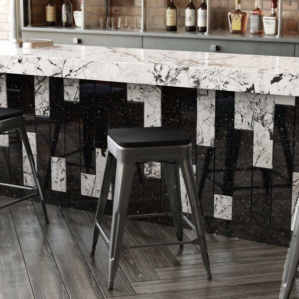 Flash Furniture 24" Black Metal Stool-Black Poly Seat - CH-31320-24-BK-PL2B-GG