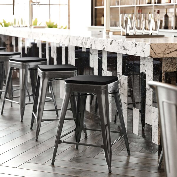 Flash Furniture 24" Black Metal Stool-Black Poly Seat - CH-31320-24-BK-PL2B-GG
