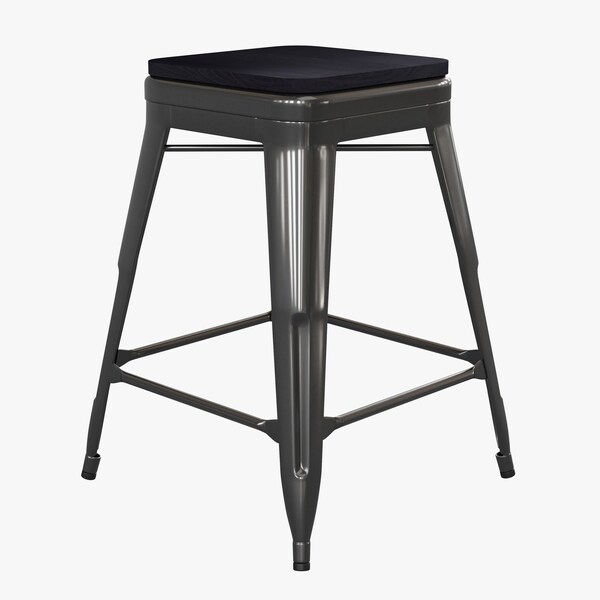 Flash Furniture 24" Black Metal Stool-Black Poly Seat - CH-31320-24-BK-PL2B-GG