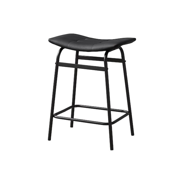 Monarch Specialties Barstool, Counter Height, Kitchen, Black Leather Look, Black Metal, Contemporary, Modern, 2PK - I 2384