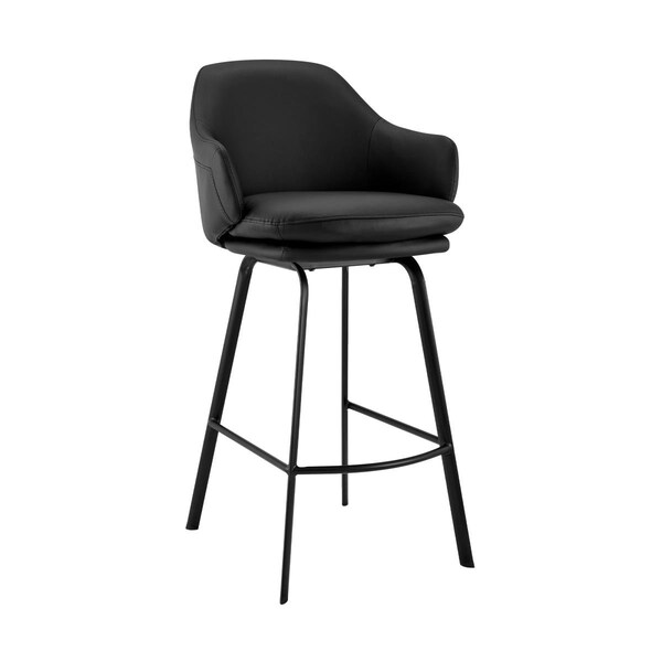 Gfancy Fixtures 26 in. Faux Leather & Black Metal Swivel Counter Stool Black - GF3671244