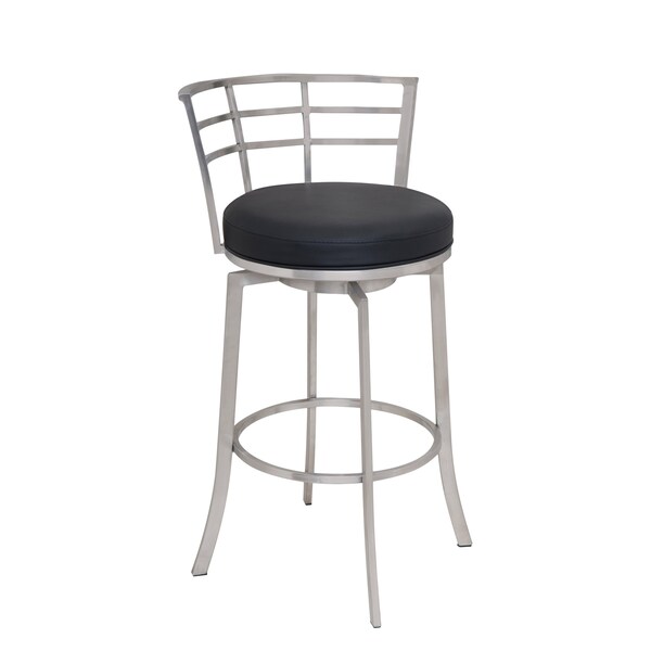 Armen Living Viper 26" Counter Height Swivel Black Faux Leather and Brushed Stainless Steel Bar Stool - LCVI26BABLK