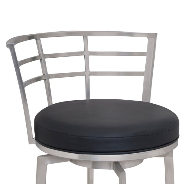 Armen Living Viper 26" Counter Height Swivel Black Faux Leather and Brushed Stainless Steel Bar Stool - LCVI26BABLK