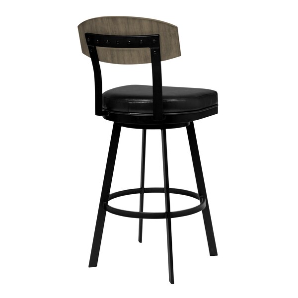 Armen Living Frisco 26" Counter Height Barstool in Matte Black Finish with Black Faux Leather and Gray Walnut - LCFRBAGWVB26