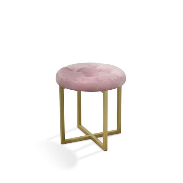 Homeroots 17 in. Pink Tufted Velvet & Gold Stool - 470333