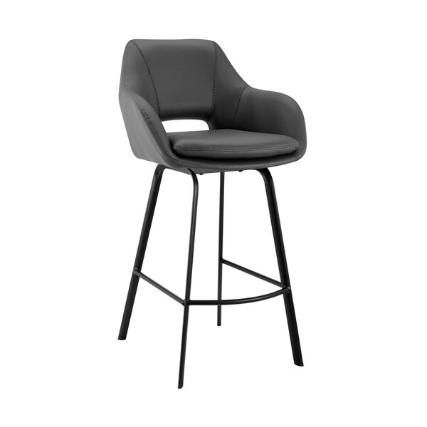 Homeroots 26 in. Gray on Black Faux Leather Comfy Swivel Counter Stool - 476883