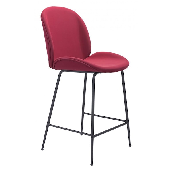 Homeroots 41.9 x 19.9 x 24 in. Contemporary Red Velvet Counter Height Chair - 396522