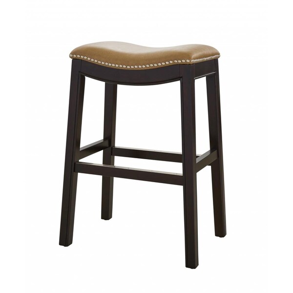 Gfancy Fixtures 25 in. Espresso & Carmel Saddle Style Counter Height Bar Stool - GF3658444