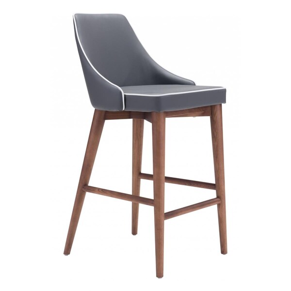 Homeroots 37 x 18 x 19.7 in. Dark Gray with White Piping & Walnut Counter Chair - 396513