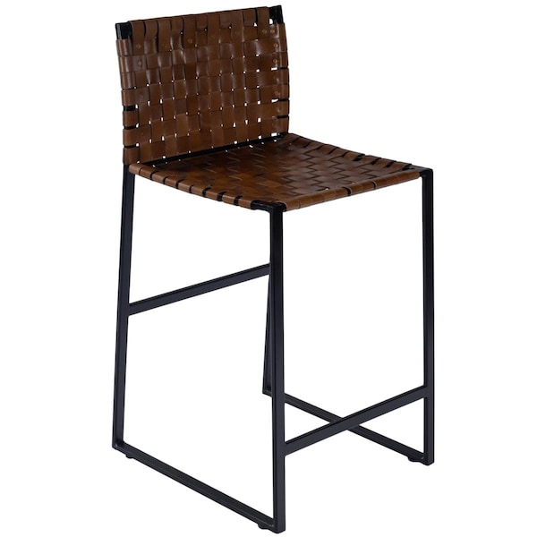 Gfancy Fixtures Woven Leather Counter Stool, Medium Brown - GF2627621