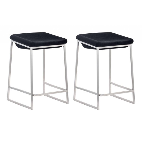 Homeroots 25.6 x 15.7 x 18 in. Dark Gray & Stainless Indented Counter Stools - 396790