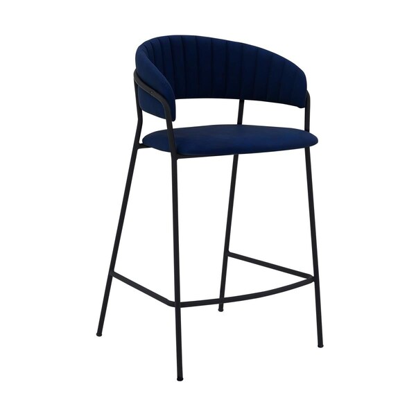 Armen Living 26 in. Nara Counter Height Bar Stool Blue Faux Leather & Meta - LCNRBABLBLU26