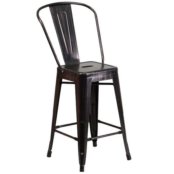 Flash Furniture 24" High Black/Gold Counter Height Stool w/ Back - CH-31320-24GB-BQ-GG