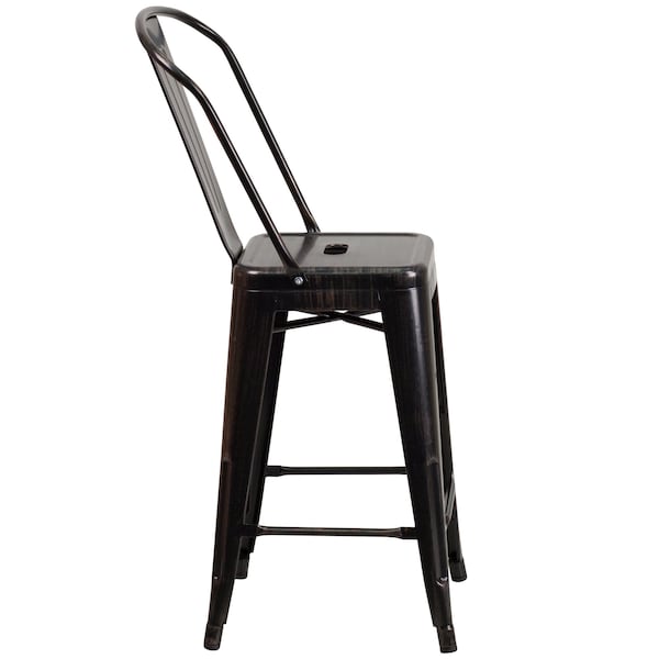 Flash Furniture 24" High Black/Gold Counter Height Stool w/ Back - CH-31320-24GB-BQ-GG