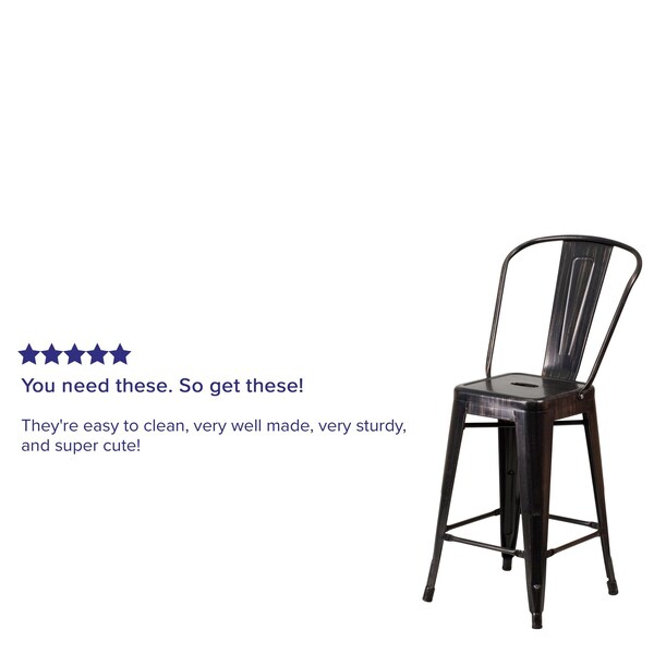 Flash Furniture 24" High Black/Gold Counter Height Stool w/ Back - CH-31320-24GB-BQ-GG