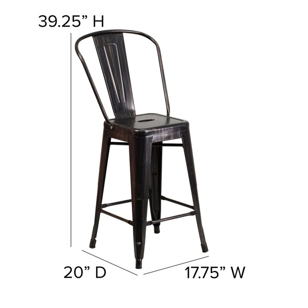 Flash Furniture 24" High Black/Gold Counter Height Stool w/ Back - CH-31320-24GB-BQ-GG