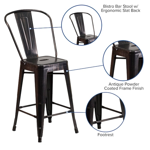 Flash Furniture 24" High Black/Gold Counter Height Stool w/ Back - CH-31320-24GB-BQ-GG