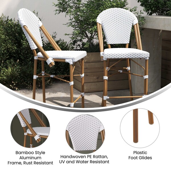 Flash Furniture Lourdes Stackable IndoorOutdoor French Bistro 26 High Counter Height Stool, WhiteGray and Bamboo - SDA-AD642001-F-CS-WHGY-NAT-GG