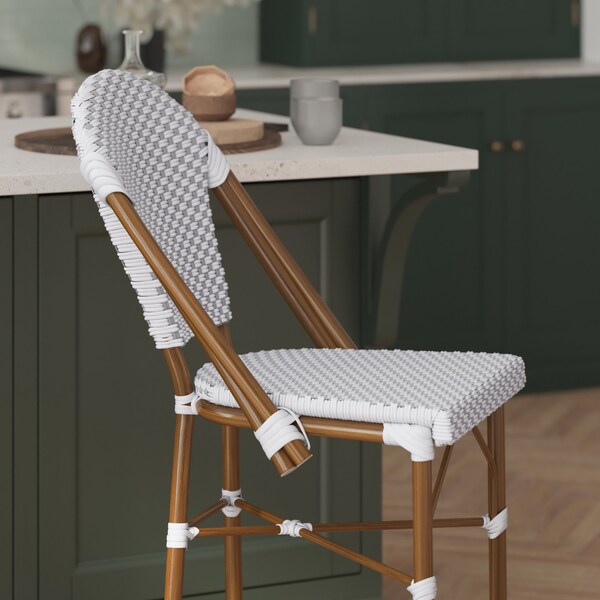 Flash Furniture Lourdes Stackable IndoorOutdoor French Bistro 26 High Counter Height Stool, WhiteGray and Bamboo - SDA-AD642001-F-CS-WHGY-NAT-GG