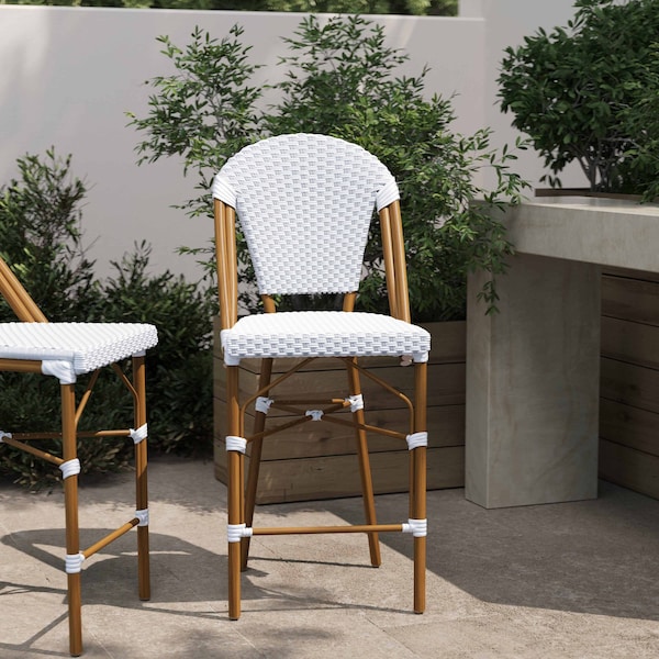Flash Furniture Lourdes Stackable IndoorOutdoor French Bistro 26 High Counter Height Stool, WhiteGray and Bamboo - SDA-AD642001-F-CS-WHGY-NAT-GG