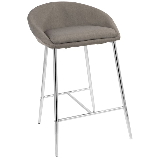 Lumisource Matisse Counter Stool with Chrome Frame and Grey Fabric, PK 2 - B26-MATSE GY2