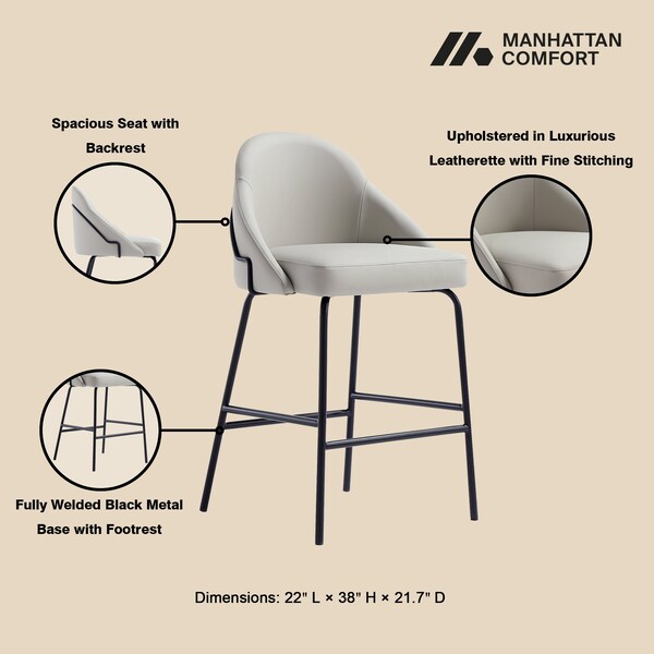 Manhattan Comfort Gracie Counter Stool  in Stone and Black - Set of 3 - 3-CS019-BST