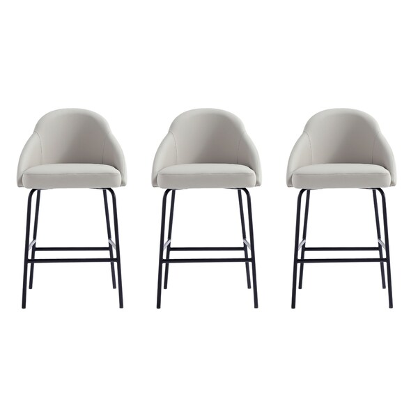 Manhattan Comfort Gracie Counter Stool  in Stone and Black - Set of 3 - 3-CS019-BST