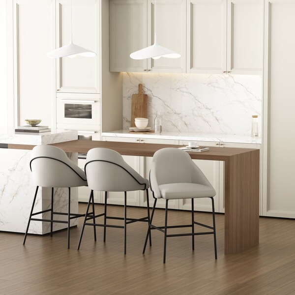 Manhattan Comfort Gracie Counter Stool  in Stone and Black - Set of 3 - 3-CS019-BST