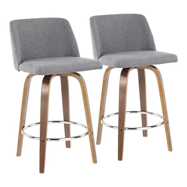 Lumisource Toriano Counter Stool in Walnut and Grey Fabric, PK 2 - B26-TRNO2R WLGY2