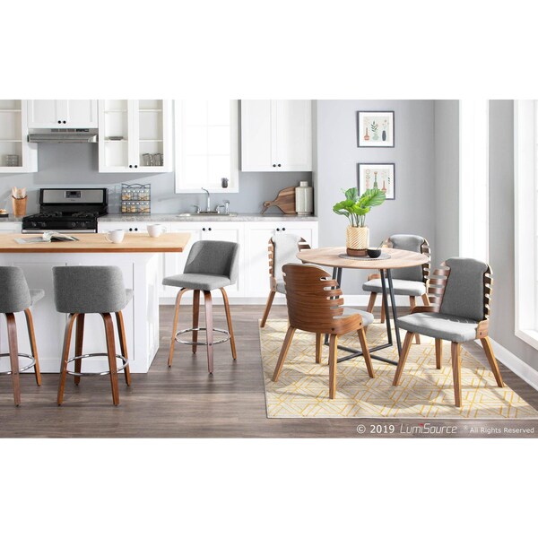 Lumisource Toriano Counter Stool in Walnut and Grey Fabric, PK 2 - B26-TRNO2R WLGY2