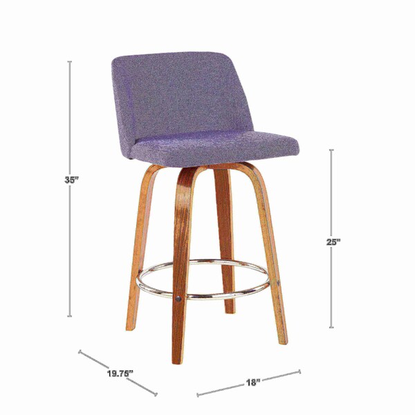 Lumisource Toriano Counter Stool in Walnut and Grey Fabric, PK 2 - B26-TRNO2R WLGY2