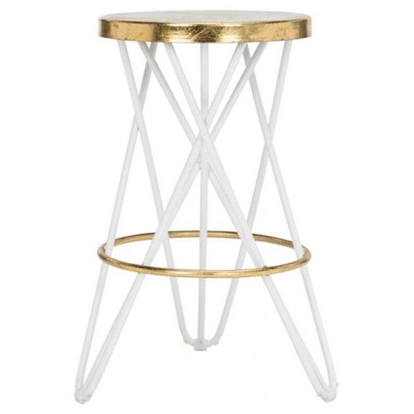 Safavieh 24 x 17 x 17 in. Lorna Gold Leaf Counter Stool White & Gold - FOX3255A