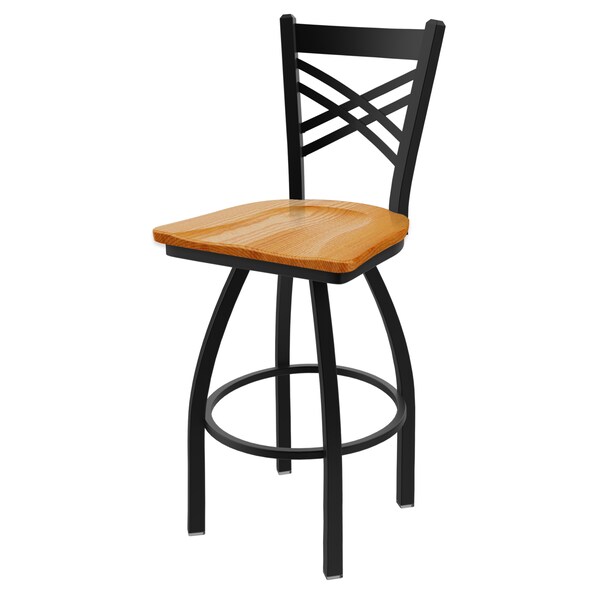 Holland Bar Stool Co 25" Swivel Counter Stool, Black Wrinkle, Med Oak Seat - 82025BWMEDOAK