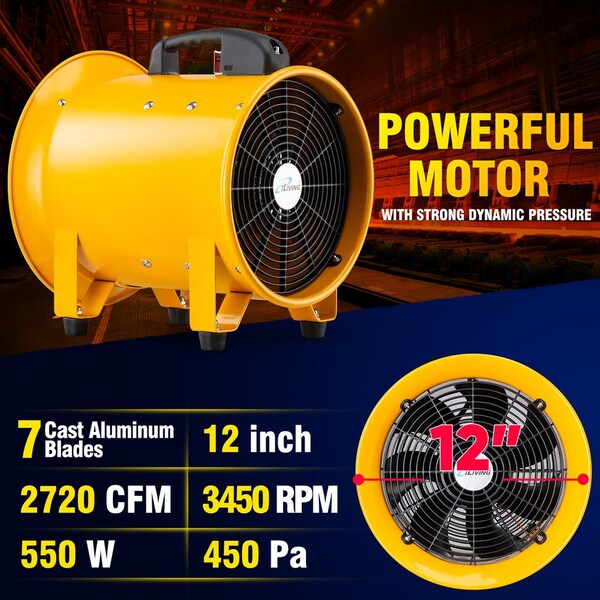 Iliving Utility 12 in. Blower Exhaust Warehouse Ventilator Floor Fan, 550-Watt, 3450RPM - ILG8VF12