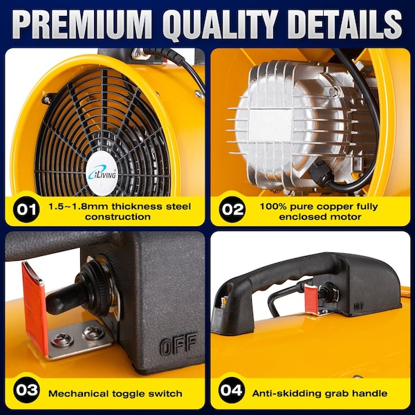 Iliving Utility 12 in. Blower Exhaust Warehouse Ventilator Floor Fan, 550-Watt, 3450RPM - ILG8VF12