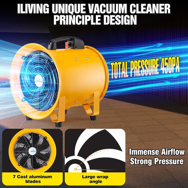 Iliving Utility 12 in. Blower Exhaust Warehouse Ventilator Floor Fan, 550-Watt, 3450RPM - ILG8VF12