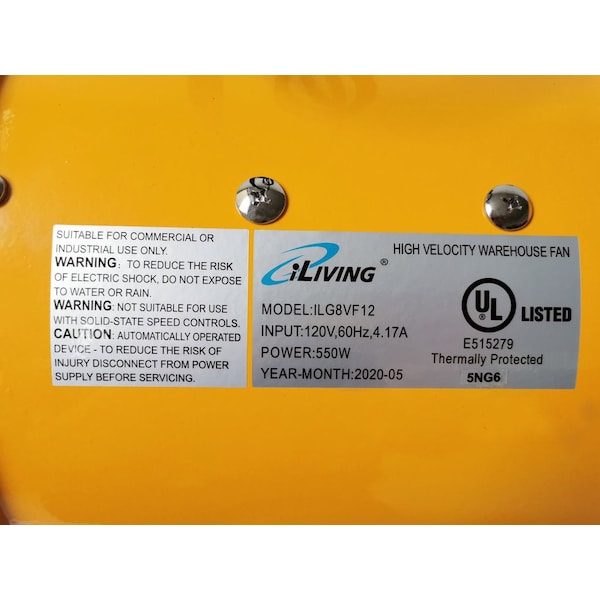 Iliving Utility 12 in. Blower Exhaust Warehouse Ventilator Floor Fan, 550-Watt, 3450RPM - ILG8VF12