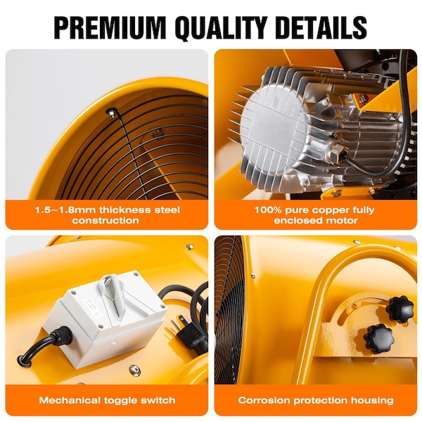 Iliving Yellow 24 in. Utility Blower Exhaust Warehouse Ventilator Floor Fan, 2000-Watt, 1720RPM - ILG8VF24