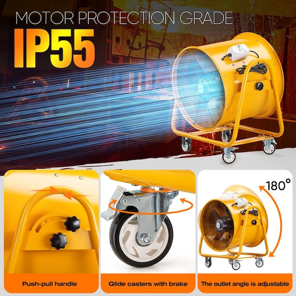 Iliving Yellow 24 in. Utility Blower Exhaust Warehouse Ventilator Floor Fan, 2000-Watt, 1720RPM - ILG8VF24