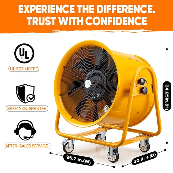 Iliving Yellow 24 in. Utility Blower Exhaust Warehouse Ventilator Floor Fan, 2000-Watt, 1720RPM - ILG8VF24