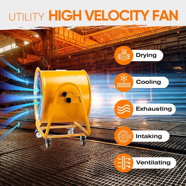 Iliving Yellow 24 in. Utility Blower Exhaust Warehouse Ventilator Floor Fan, 2000-Watt, 1720RPM - ILG8VF24