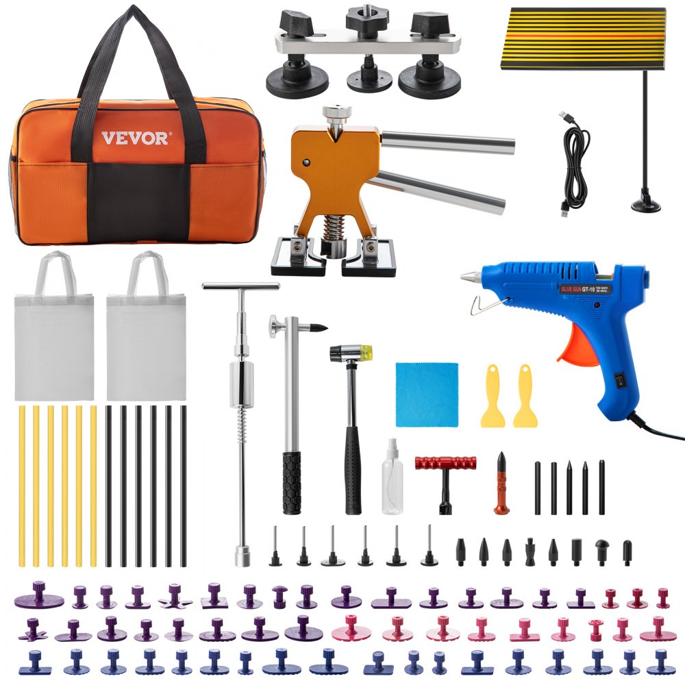 VEVOR Dent Removal Tool, 89 Pcs Paintless Dent Repair Tools, Led Baffle Board Car Dent Repair Kit, Glue Puller Tabs Dent Puller Kit for Auto Dent Removal, Minor Dents, Door Dings and Hail Damage - QCAHXFQ89110V99KVV1